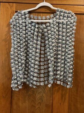 Anthropology Silver Pearl Floral Beaded Cape New with Tags (One Size Fits All)